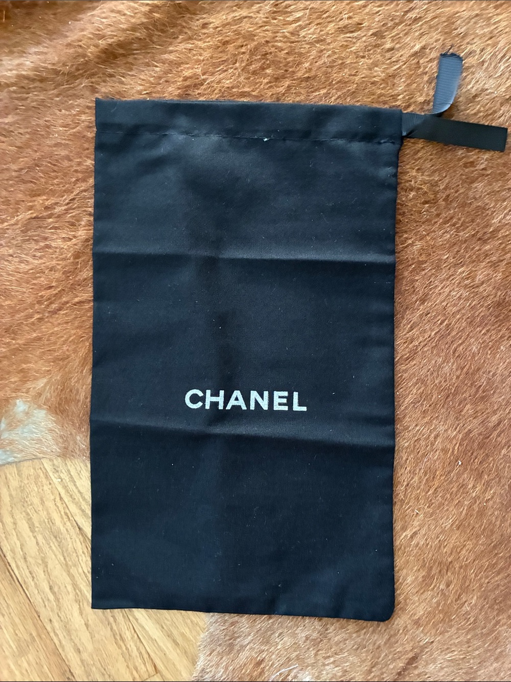 CHANEL Black Drawstring Toiletry/Dust Pouch with White Logo 8x13 inches